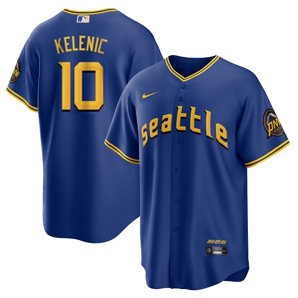 Men's Seattle Mariners #10 Jarred Kelenic Royal 2023 City Connect Cool Base Stitched Baseball Jersey Men's Seattle Mariners #10 Jarred Kelenic Royal 2023 City Connect Cool Base Stitched Baseball Jersey